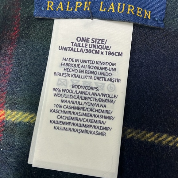 Polo Ralph Lauren Pony tartan check-pattern scarf 90% wool 10% cashmere M in UK - Picture 6 of 12